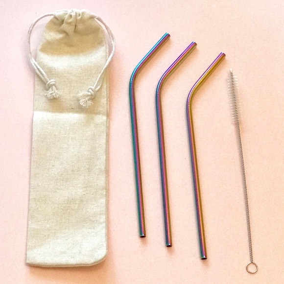 NWT Reusable Drinking Straw Set + Bag - Picture 2 of 3